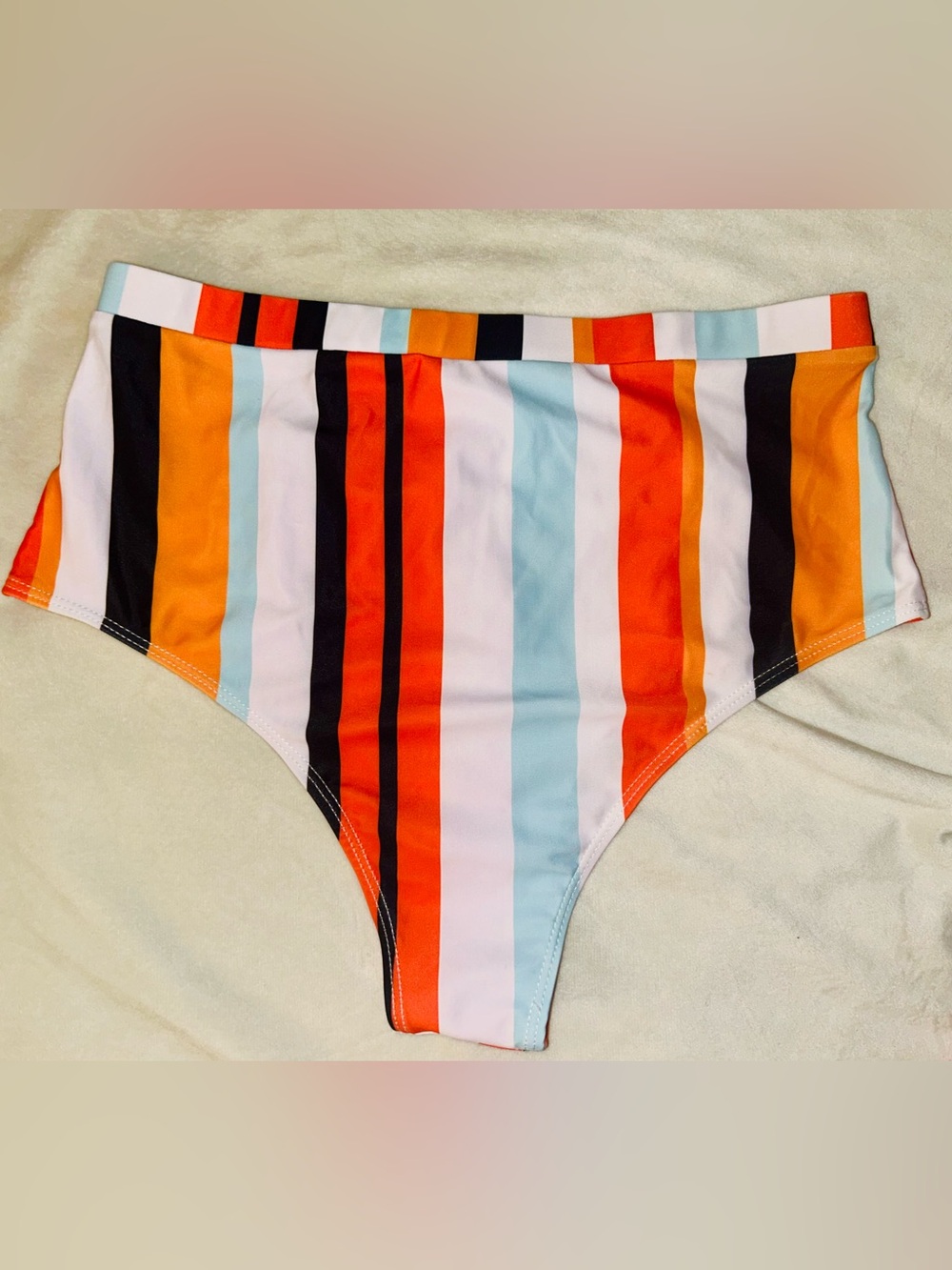 NWOT SHEIN Orange Black White Light Blue Striped High Waist Bikini Bottoms